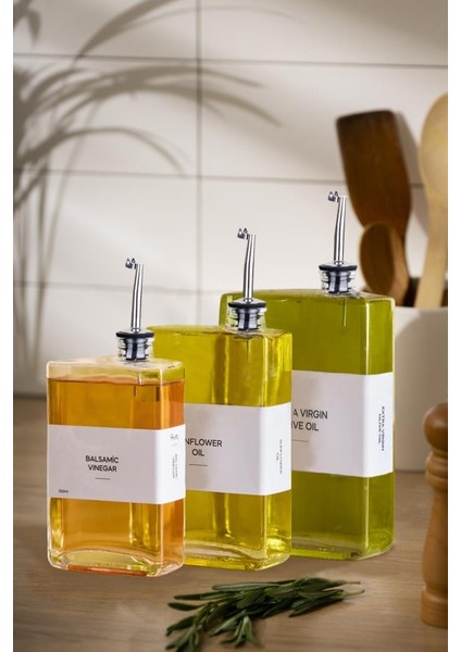 3’lü Cam Yağlık Sirkelik Mutfak Şişe Seti Sızdırmaz Paslanmaz Kapaklı (350 ml - 500 ml - 750 Ml)