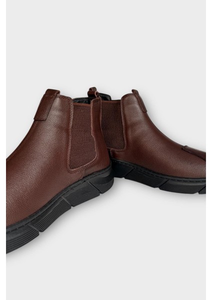 Hakiki Deri Yanı Lastikli Kaydırmaz Kauçuk Taban Erkek Bot Kahverengi modelleri