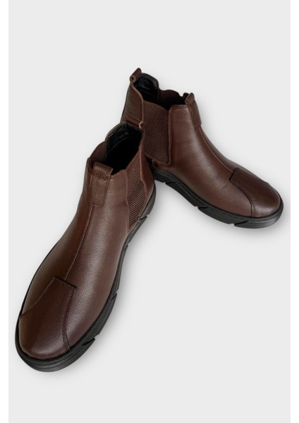 Hakiki Deri Yanı Lastikli Kaydırmaz Kauçuk Taban Erkek Bot Kahverengi fırsatları