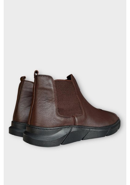 Hakiki Deri Yanı Lastikli Kaydırmaz Kauçuk Taban Erkek Bot Kahverengi indirimleri