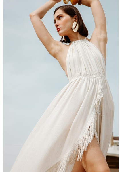 Kenevir Boyundan Bağlamalı Elbise modelleri