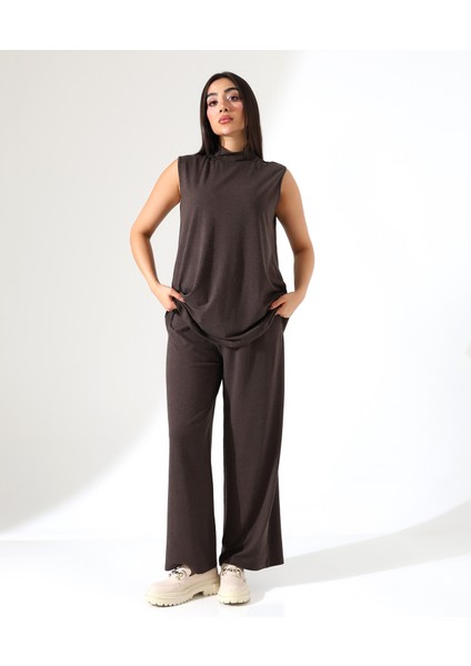 Kadın Sıfır Kol Yün Viskon Boğazlı Bluz