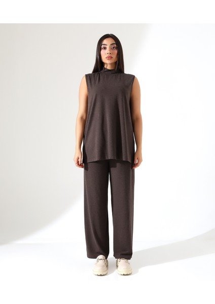 Kadın Sıfır Kol Yün Viskon Boğazlı Bluz