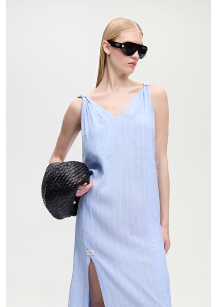 Keten Karışımlı Çizgili Elbise indirimleri