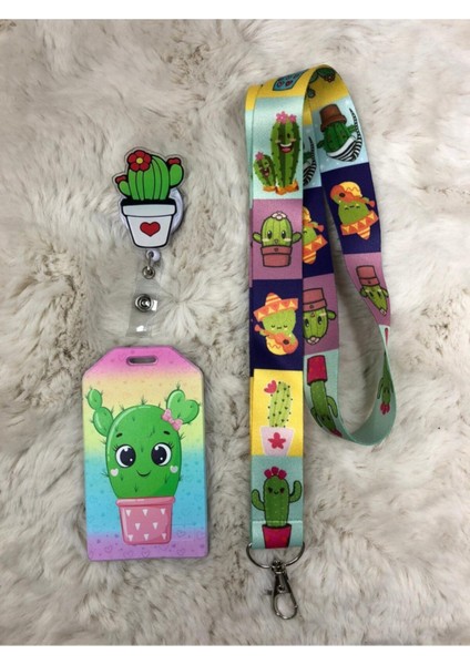 Kaktüs Boyun Askısı Yoyo ve Dik Kartlık Set