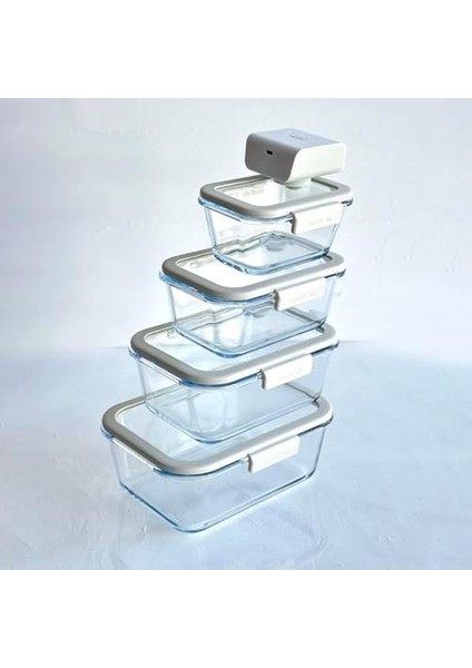 Glace Vakumlu Cam Saklama Kabı Seti Bej 5 Parça modelleri