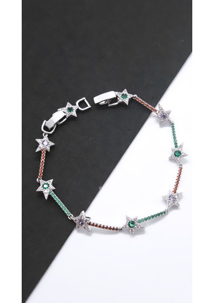 Renkli Zirkon Taşlı Sıralı Yıldız Xuping Bileklik modelleri