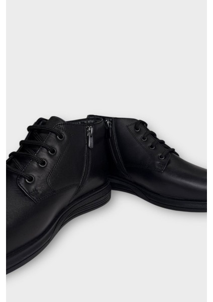 Hakiki Deri Kaydırmaz Kauçuk Taban Fermuarlı Erkek Bot Siyah modelleri