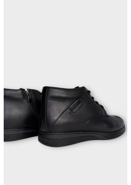 Hakiki Deri Kaydırmaz Kauçuk Taban Fermuarlı Erkek Bot Siyah indirimleri