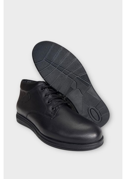 Hakiki Deri Kaydırmaz Kauçuk Taban Fermuarlı Erkek Bot Siyah