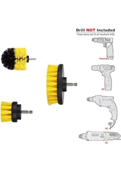 Fırça Matkap Ucu 3lü Küvet Duşakabin Araba Tekerliği Koltuk Yıkama Temizleme Fırçası Seti, Renkli, Küçük modelleri