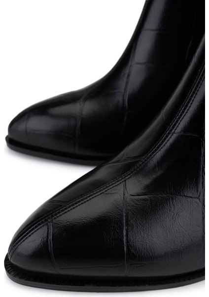 Kadın Suni Deri Siyah Kroko Topuklu Bot 1162 945 Bn Bot SK25-26 Sıyah Kroko modelleri