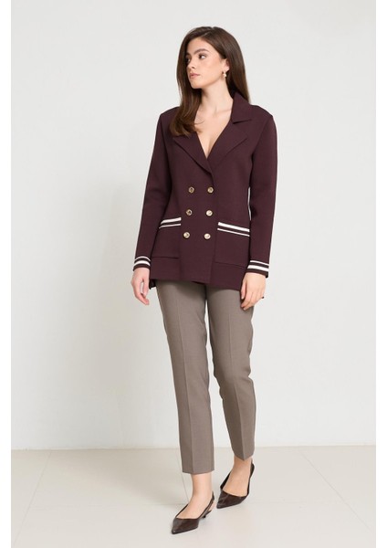 Kahverengi Düğme ve Çizgi Detaylı Triko Ceket fiyatları