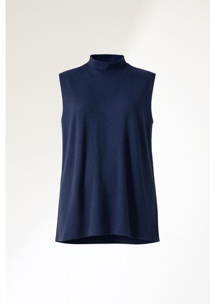 Kadın Sıfır Kol Yün Viskon Boğazlı Bluz