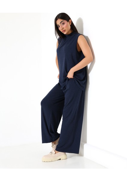 Kadın Sıfır Kol Yün Viskon Boğazlı Bluz