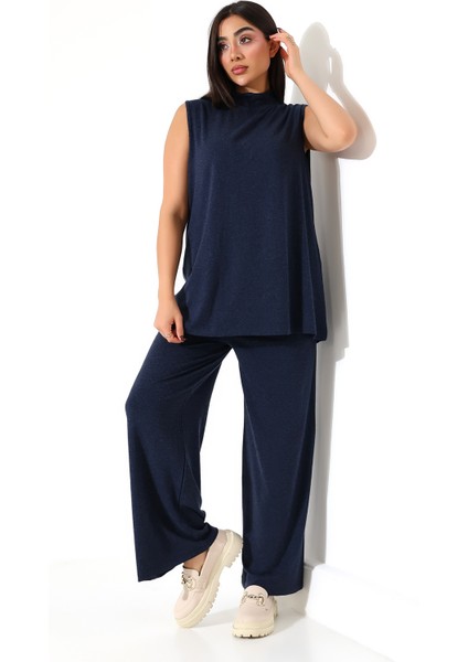 Kadın Sıfır Kol Yün Viskon Boğazlı Bluz