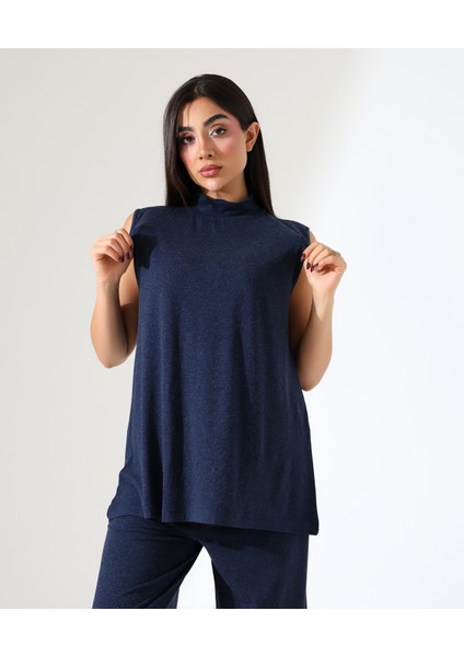 Kadın Sıfır Kol Yün Viskon Boğazlı Bluz