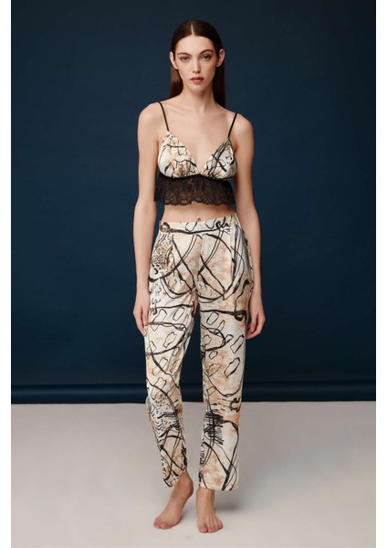 Kadın Baskılı Dantel Braletli Saten 3'lü Pijama Takımı 30021 modelleri