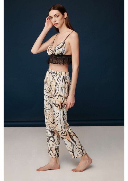 Kadın Baskılı Dantel Braletli Saten 3'lü Pijama Takımı 30021 fırsatları