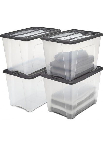 Ohyama, Saklama Kutuları, Saklama Kutusu Çok Fonksiyonlu, 4'lü Set Plastik Kutu 60 L, Kapak, Ergonomik Sap, Çatı Katı, Oda, Oturma Odası - New Top Box Ntb-60 - Siyah