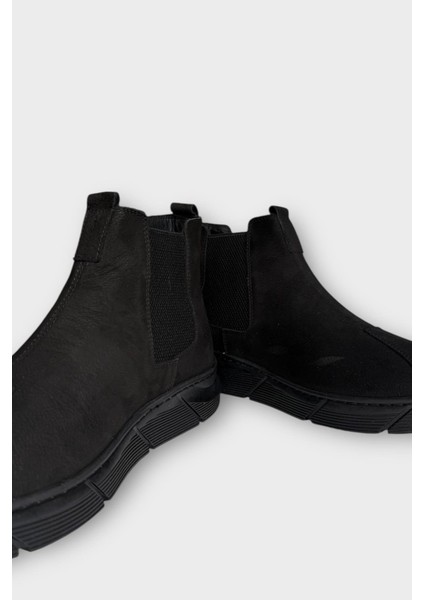 Hakiki Deri Yanı Lastikli Kaydırmaz Kauçuk Taban Erkek Bot Siyah modelleri