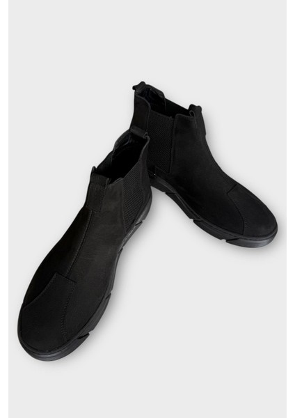 Hakiki Deri Yanı Lastikli Kaydırmaz Kauçuk Taban Erkek Bot Siyah fırsatları