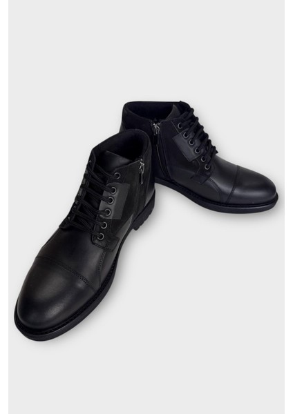 Hakiki Deri Kaydırmaz Kauçuk Taban Günlük Erkek Bot Siyah - Füme modelleri