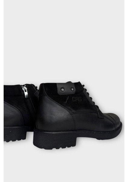 Hakiki Deri Kaydırmaz Kauçuk Taban Günlük Erkek Bot Siyah - Füme fırsatları