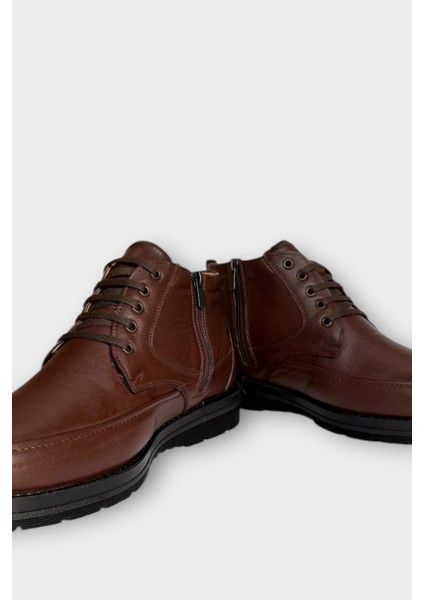 Erkek Hakiki Deri Içi Kürklü Fermuarlı Bot Kahverengi modelleri