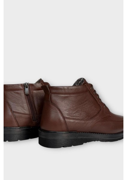 Erkek Hakiki Deri Içi Kürklü Fermuarlı Bot Kahverengi