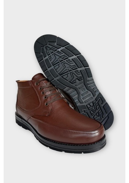 Erkek Hakiki Deri Içi Kürklü Fermuarlı Bot Kahverengi