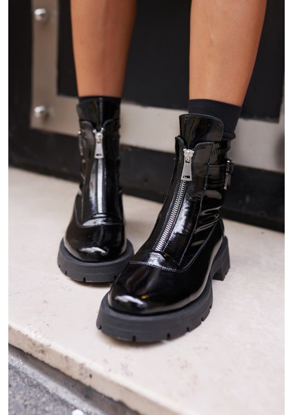 Area Kadın Siyah Gercek Deri On Fermuar Strec Detayli Bot