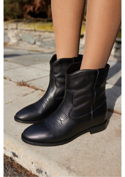 Fredy Kadın Siyah Gercek Deri Dolgu Topuk Bot