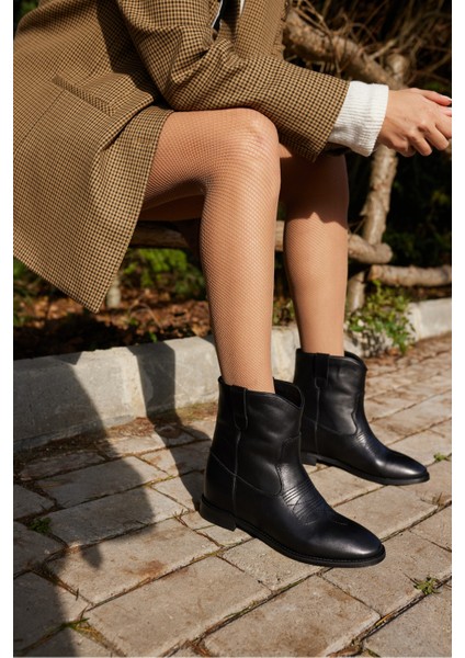 Fredy Kadın Siyah Gercek Deri Dolgu Topuk Bot indirimleri