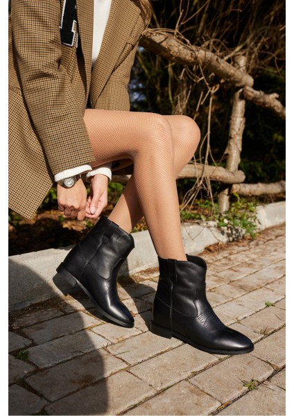Fredy Kadın Siyah Gercek Deri Dolgu Topuk Bot