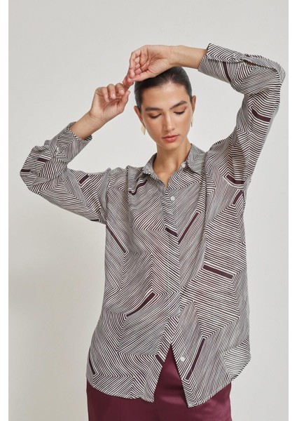 Vişne Desenli Uzun Kollu Gömlek