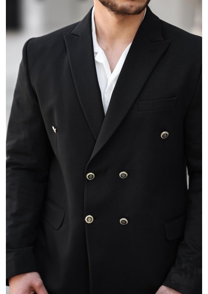 Erkek Slim Fit Penye Kumaş Kruvaze Ceket modelleri