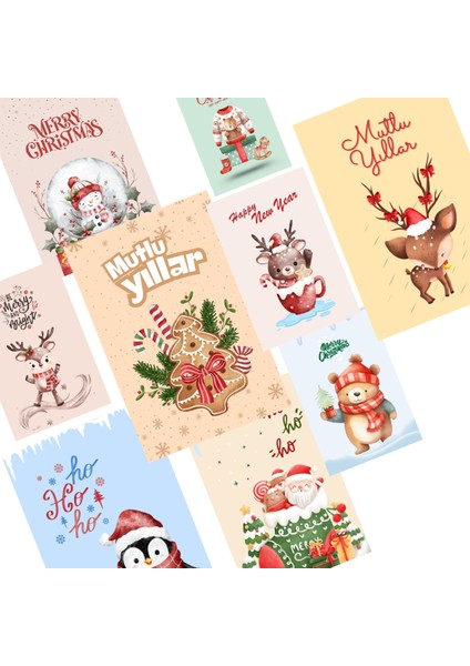 20 Parça Yılbaşı Kartpostal, Zarf ve Sticker Seti (9 Adet Kartpostal, 9 Adet Zarf, 2 Sayfa Sticker) modelleri