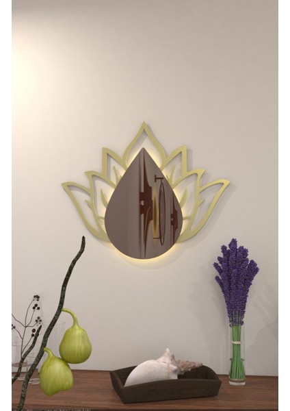 Lotus Damla Tasarım Tescilli Modelimiz Kablosuz (Pilli Led) Modern Dekoratif Metal Ayna Tablo