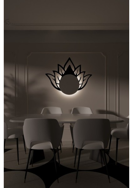 Lotus Damla Tasarım Tescilli Modelimiz Kablosuz (Pilli Led) Modern Dekoratif Metal Ayna Tablo modelleri
