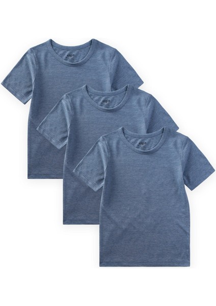 Kısa Kollu Üçlü Erkek Atlet 2-9 Yaş Mavi