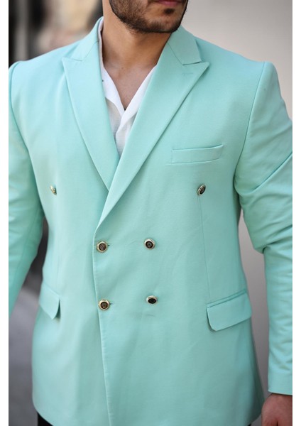 Erkek Slim Fit Penye Kumaş Kruvaze Ceket modelleri
