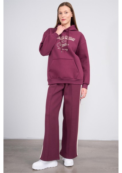 Çetinkaya Fithit 7769 Kadın 3 Iplik Bol Paça Eşofman Alt Mürdüm