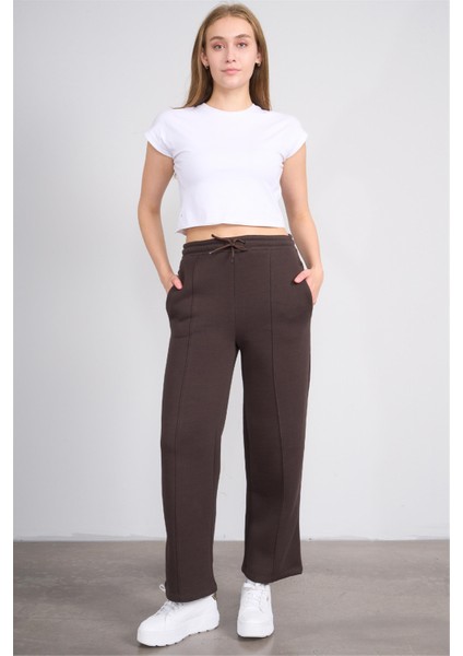 Çetinkaya Fithit 7736 Kadın 3 Iplik Bol Paça Eşofman Alt Kahve