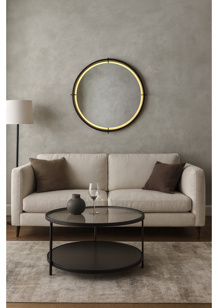 Siesta Kablosuz Gün Işığı Ledli Gold Metal Paslanmaz Çerçeveli Dekoratif Duvar Aynası 55X55 Mobilya