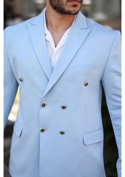 Erkek Slim Fit Penye Kumaş Kruvaze Ceket modelleri