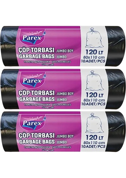 Professional 10'lu Çöp Torbası Jumbo Boy 80 x 110 cm Üçlü Paket