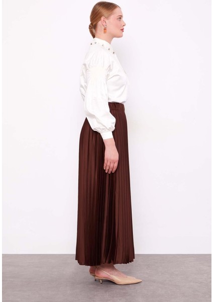 Kahve Piliseli Saten Etek modelleri