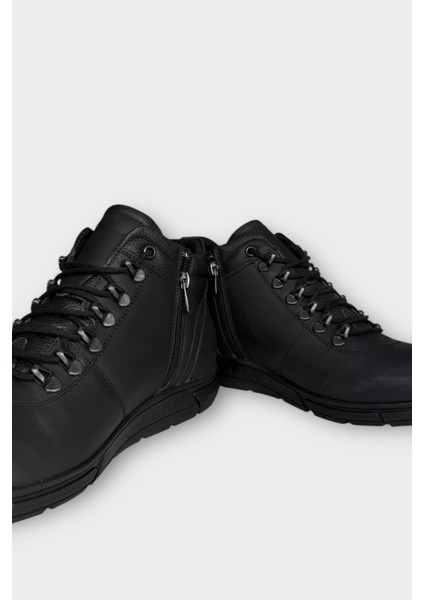 Hakiki Deri Kaydırmaz Kauçuk Taban Fermuarlı Erkek Bot Siyah - Füme modelleri