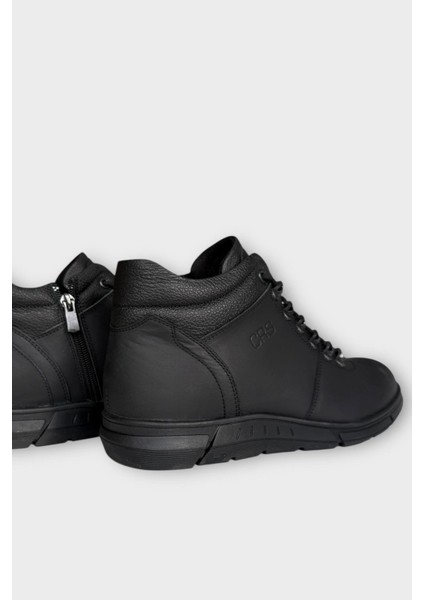 Hakiki Deri Kaydırmaz Kauçuk Taban Fermuarlı Erkek Bot Siyah - Füme fırsatları